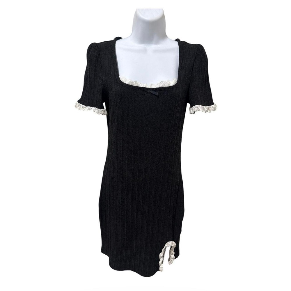 Coquette Mini  Black and White Lace Ribbed Slip Dress Size:Medium - Picture 2 of 8